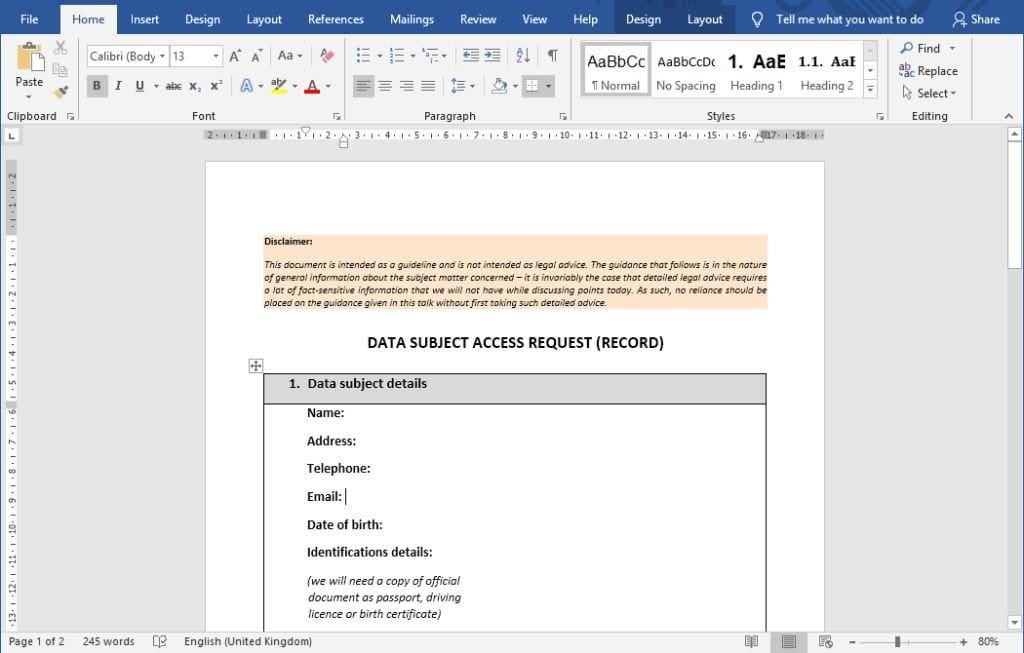 Data Subject Access Request Policy Template Digidly